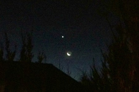 Crescent moon and planet from my front porch.