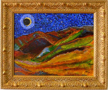 painting of moonlit foothills